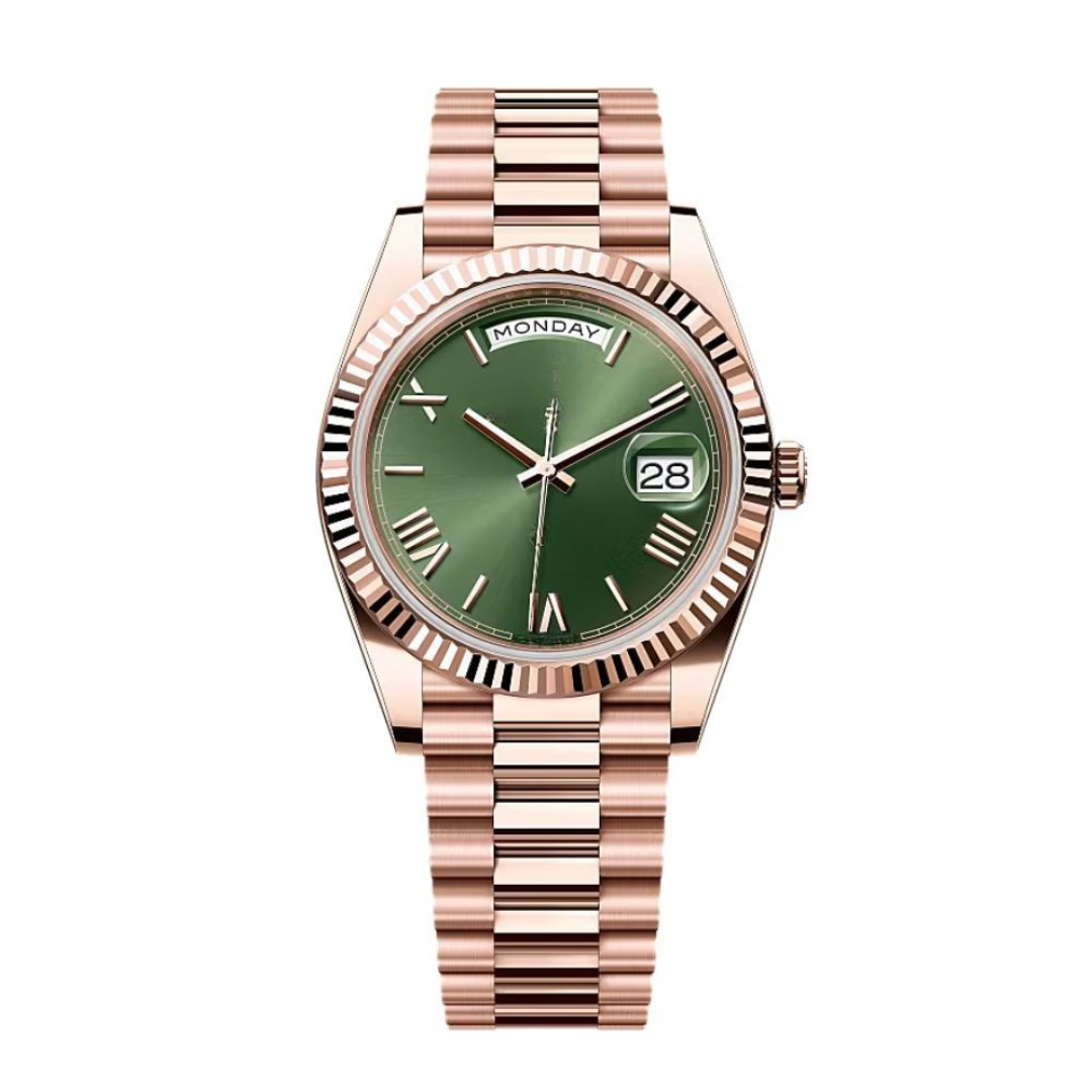 Executive Day-Date 40 – Green Sunburst Dial | Rose Gold Tone President Bracelet & Fluted Bezel