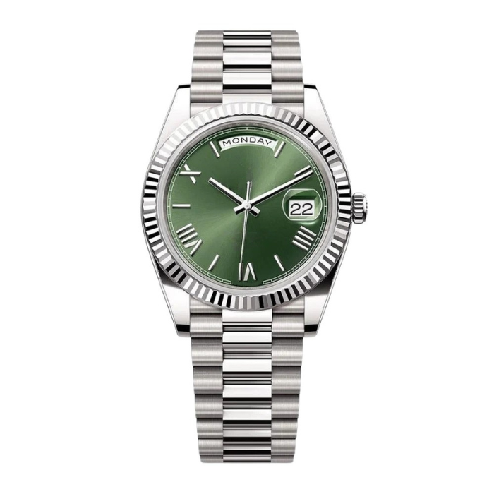 President 40 – Green Dial | Silver Tone Bracelet & Fluted Bezel