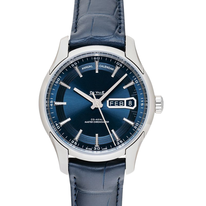 De Ville Worldtimer Master Chronometer Silver and Blue Dial