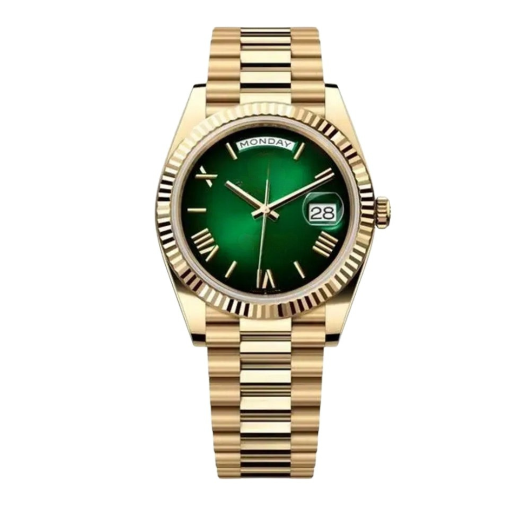 President 40 – Green Ombre Dial | Gold Tone Bracelet