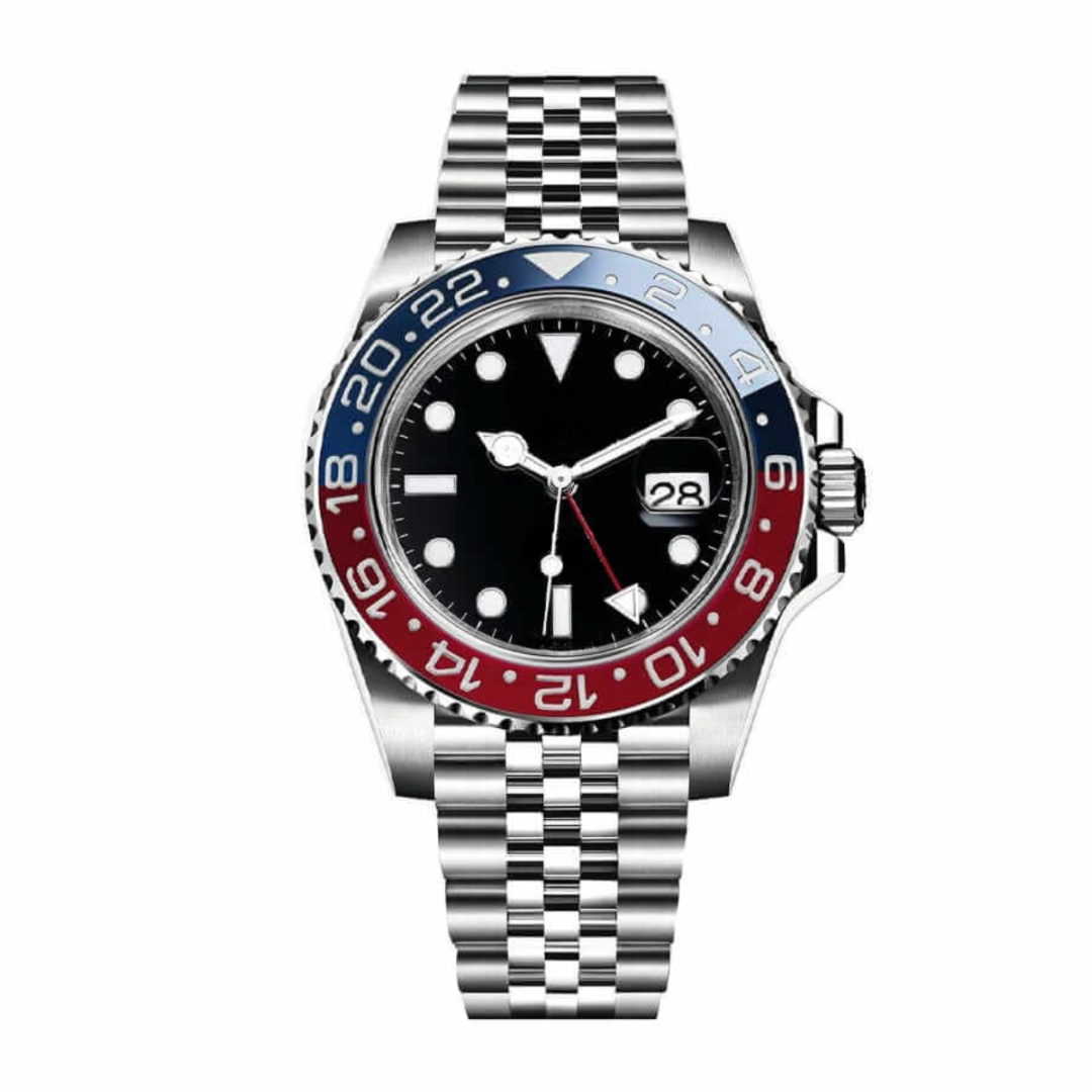 GMT Traveller 40 – Black Dial | Stainless Steel Jubilee Bracelet & Red-Blue Ceramic Bezel
